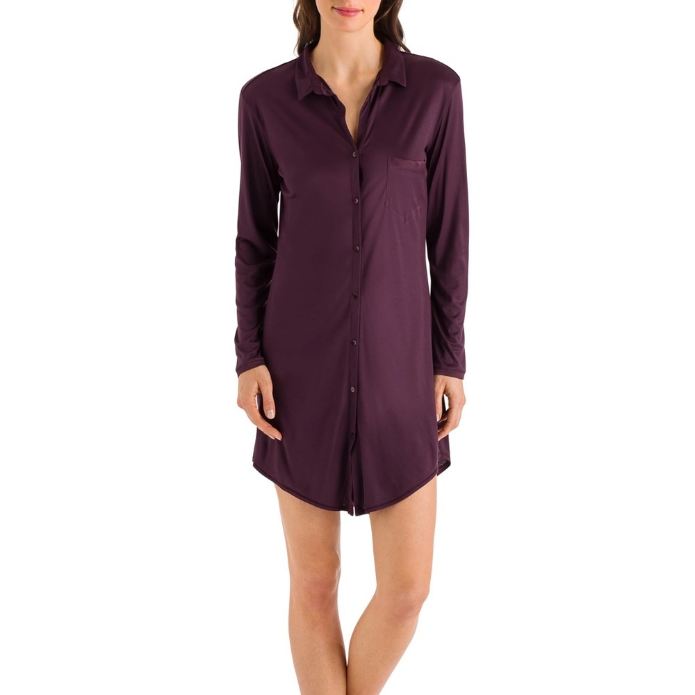 Hanro Grand Central Modal & Silk Sleepshirt in Eggplant - Size XS